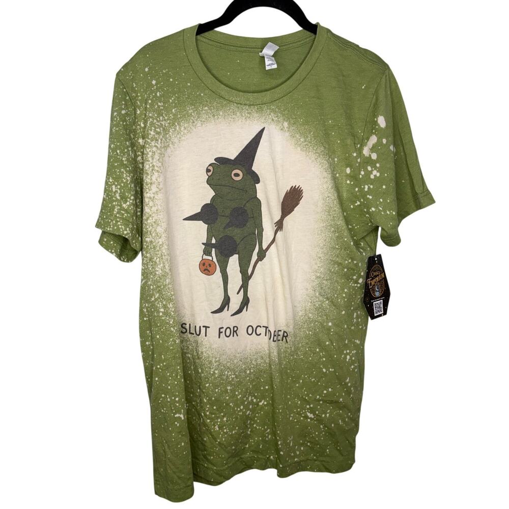 Halloween T-Shirt Large Green Funny Novelty Frog Witch NWT